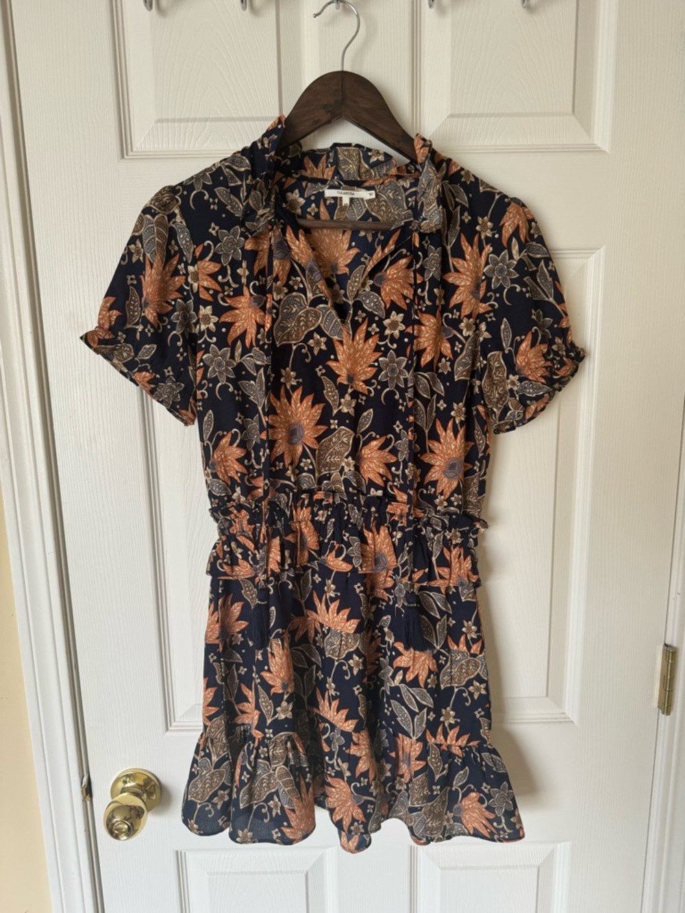 NWOT Tularosa Black Mini Dress with Rust Floral Print